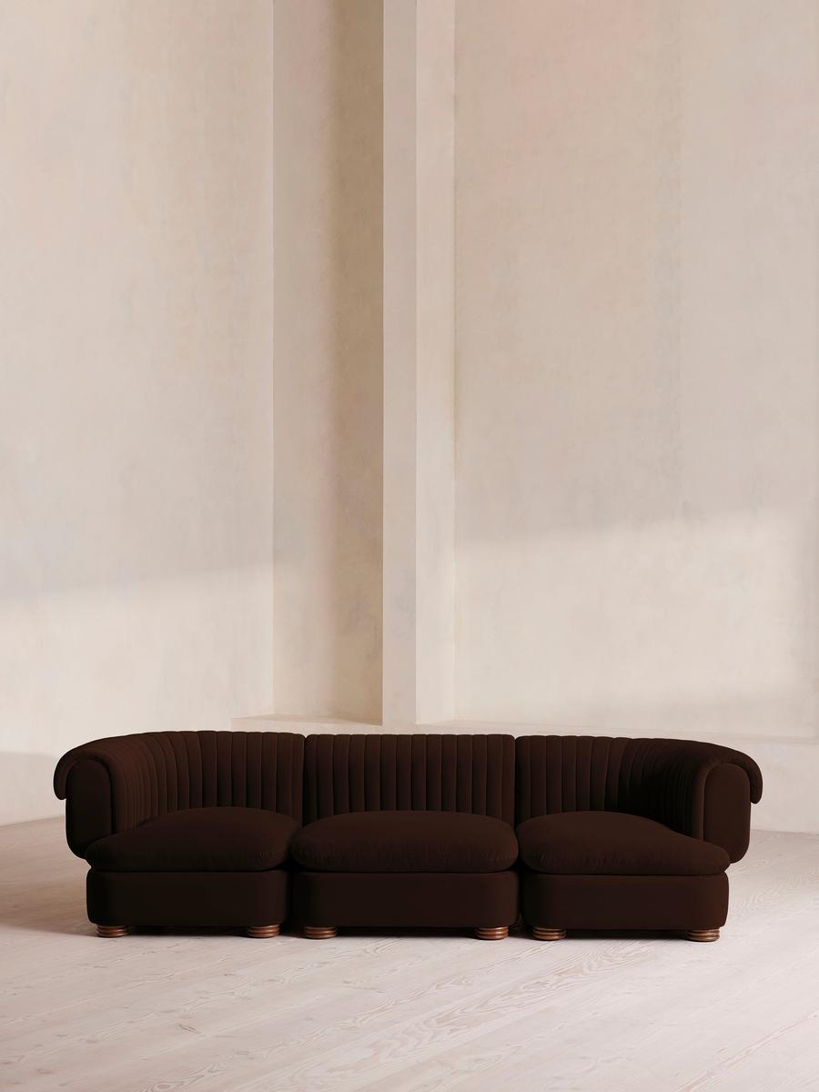 Rava Modular Sofa, Four Seater, Velvet, Chocolate