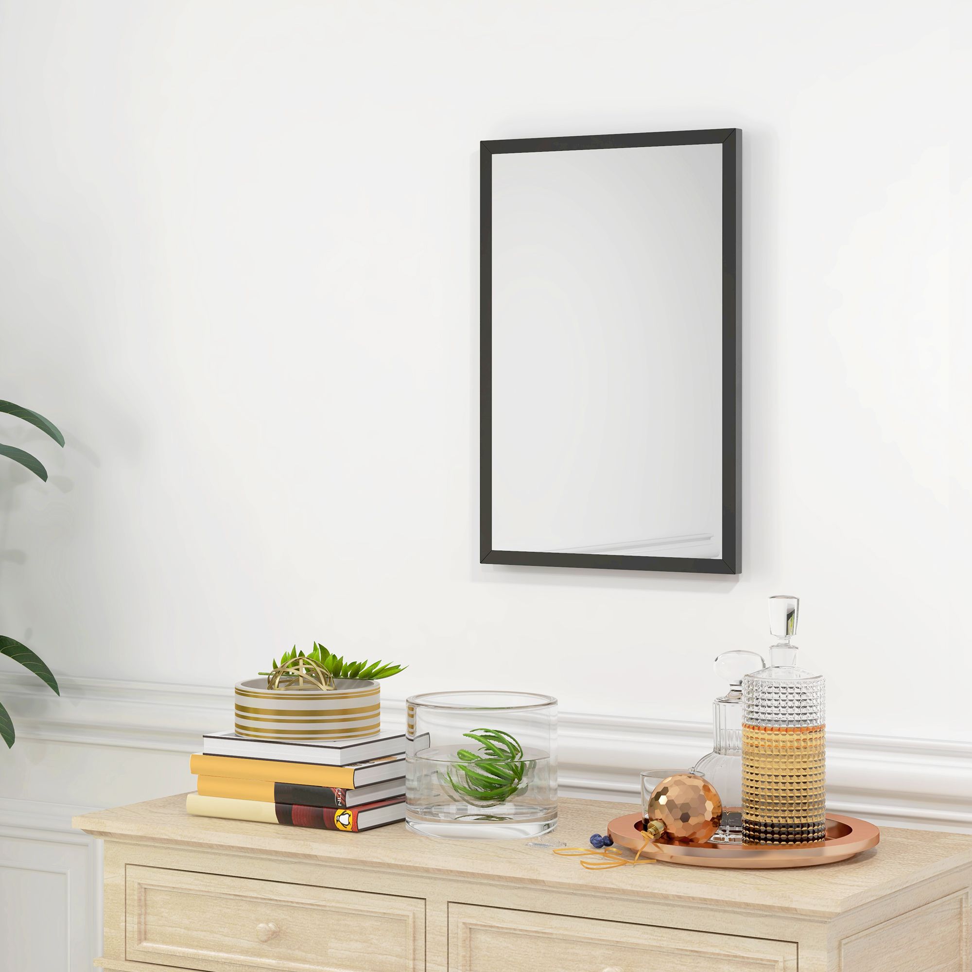 HOMCOM Decorative Rectangular Wall Mirror, Wall-Mounted Bathroom Mirror for Living Room, Bedroom, Hallway, Black