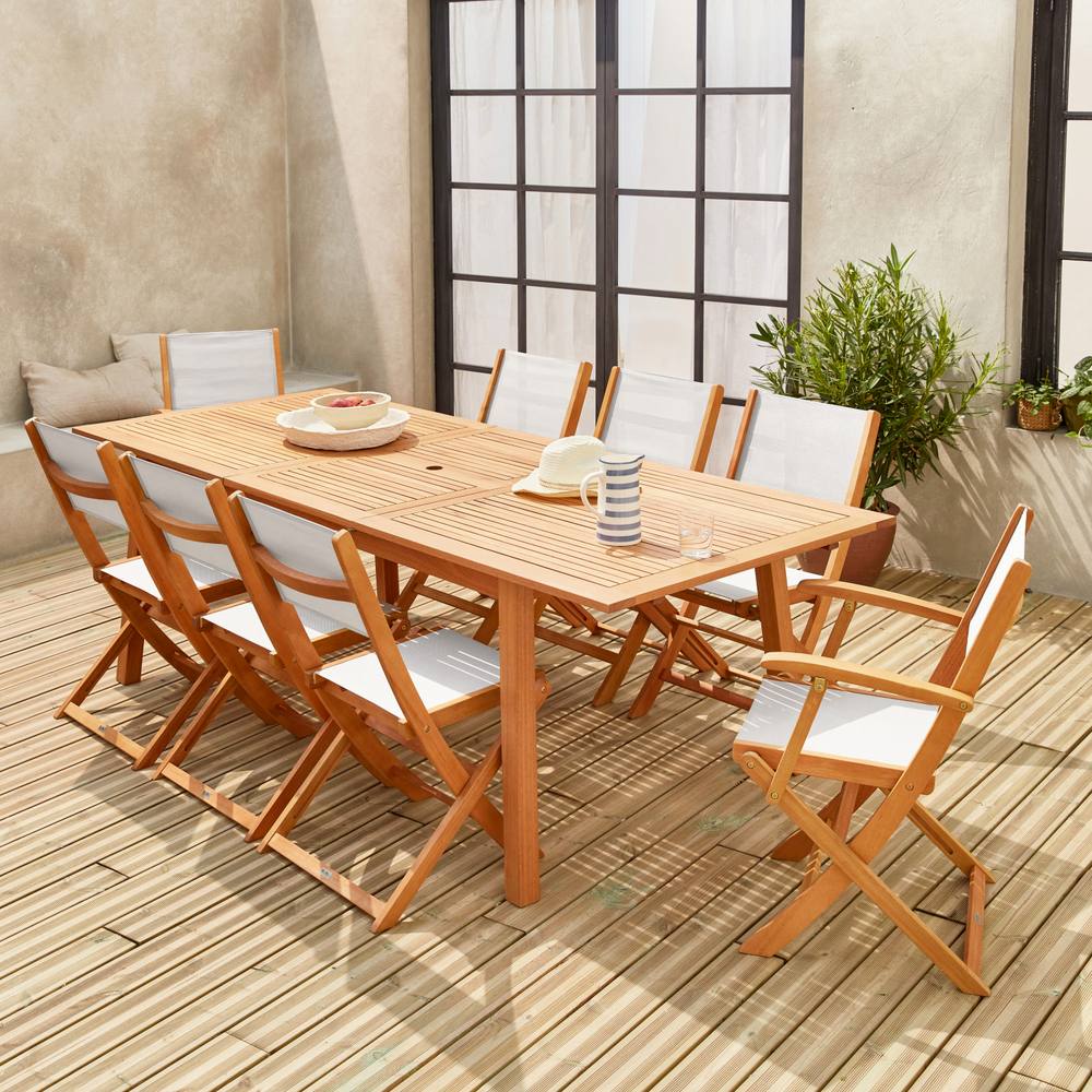 sweeek 8-seater Extendable Wooden Garden Table Set With 8 Chairs in Light Brown