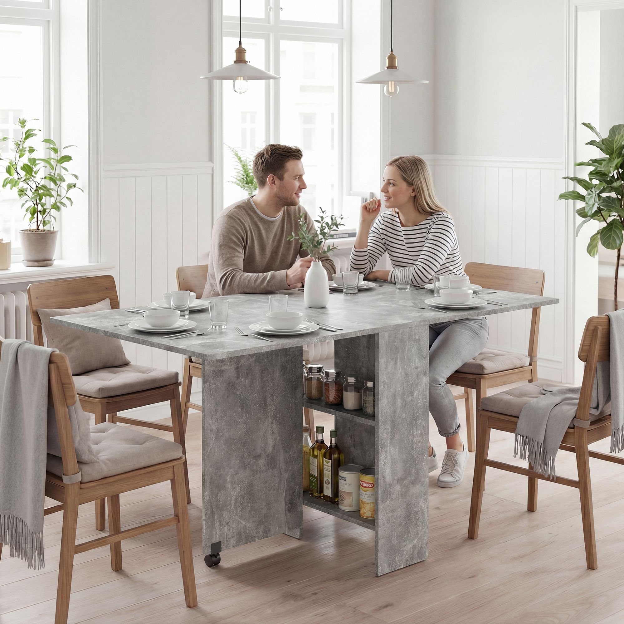 HOMCOM 80-140 cm Folding Dining Table for 4-6 Drop Leaf Table in Grey