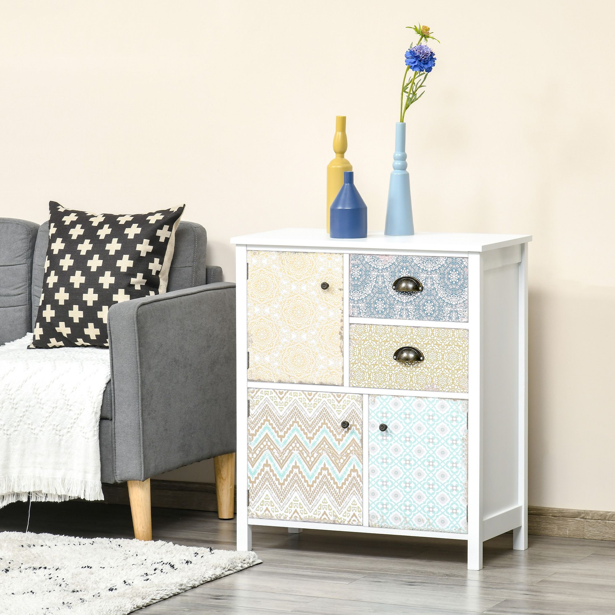 HOMCOM Sideboard Storage Chest Shabby Chic Cabinet Multi purpose Entryway in White