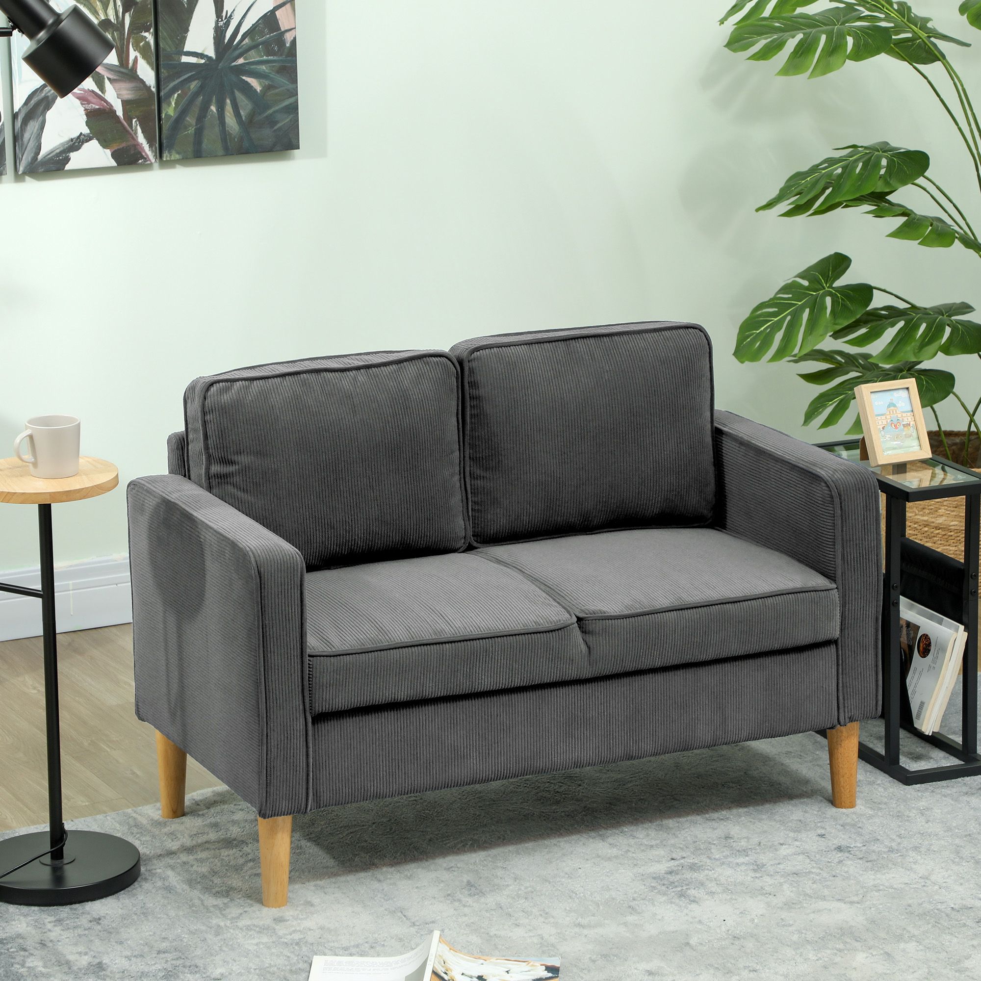 HOMCOM Compact 2 Seater Sofa with Under Seat Storage for Small Spaces in Grey
