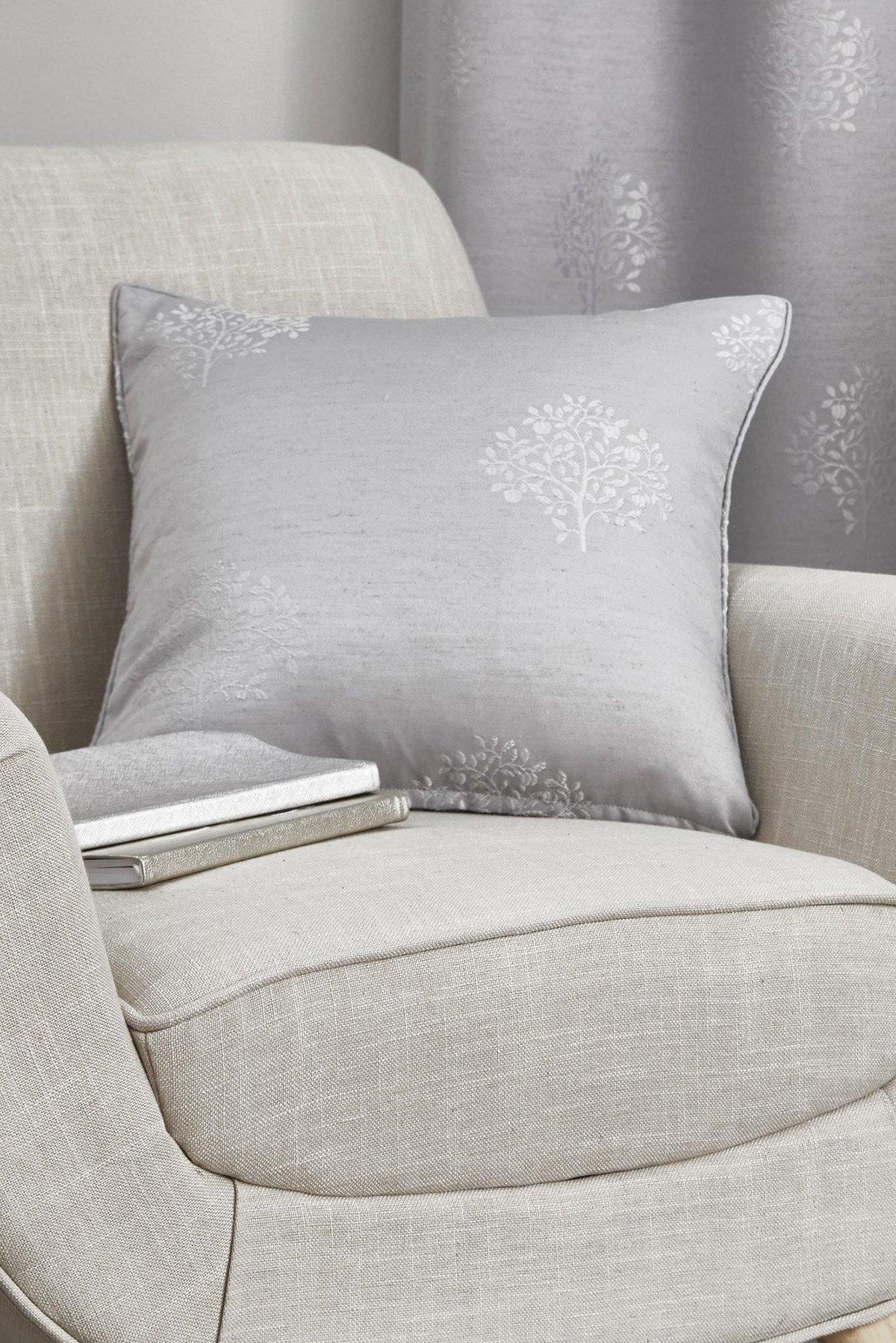 Appletree 'Harvest' Filled Cushion With Woven Motif in Silver
