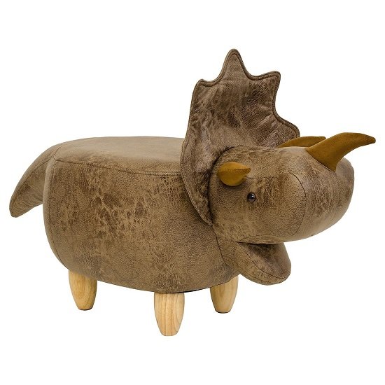 Dinosaur Triceratop Shaped Pouffe In Brown Finish