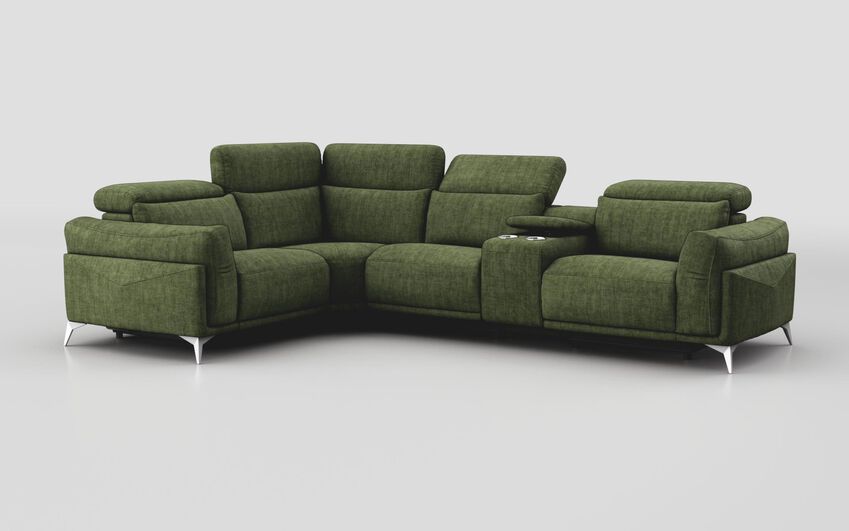Green Fabric Gattolino 1 Corner 2 Static Sofa with Manual Head Tilts & Console