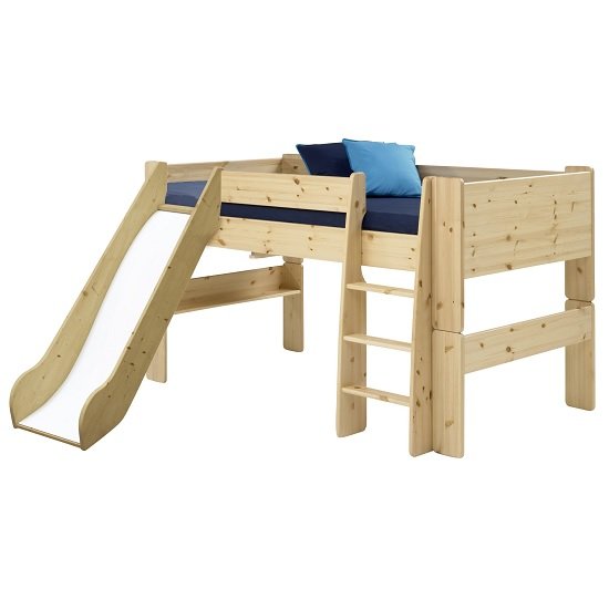 Pathos Wooden Mid Sleeper Bed In Pine With Ladder And Slide