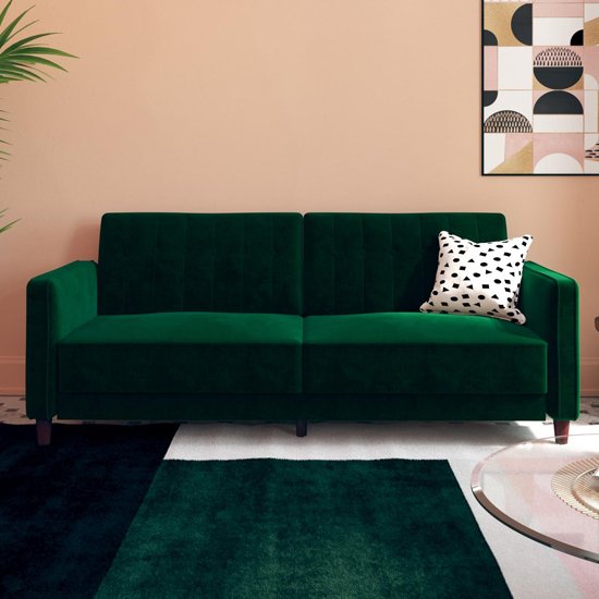 Vectro Velvet Upholstered Pin Tufted Sofa Bed In Green