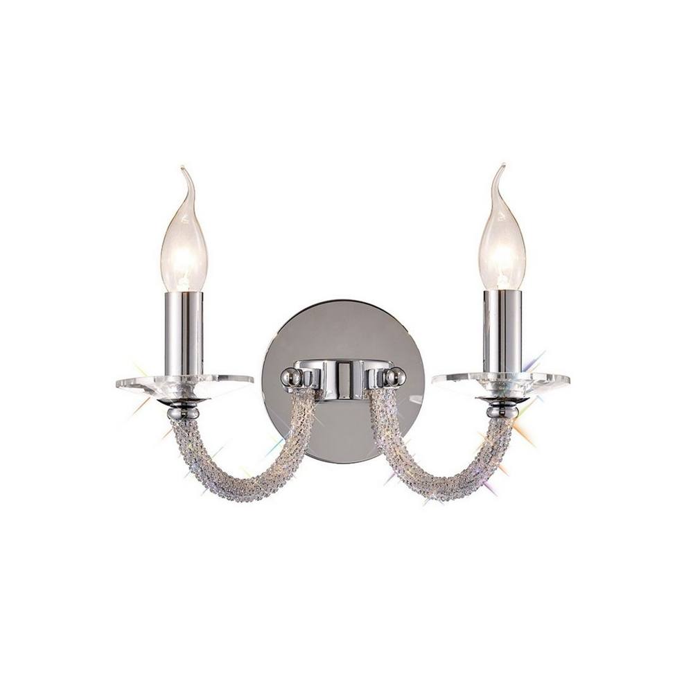 Netlighting Elena Wall Lamp Switched 2 Candle Light Polished Chrome Crystal in Grey