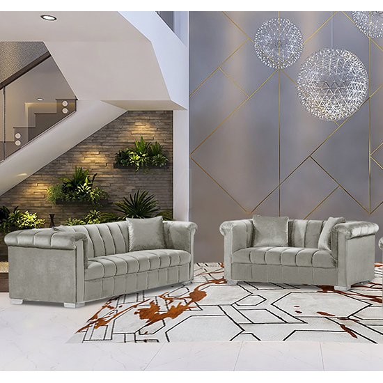 Kenosha Velour Fabric 2 Seater And 3 Seater Sofa In Cream