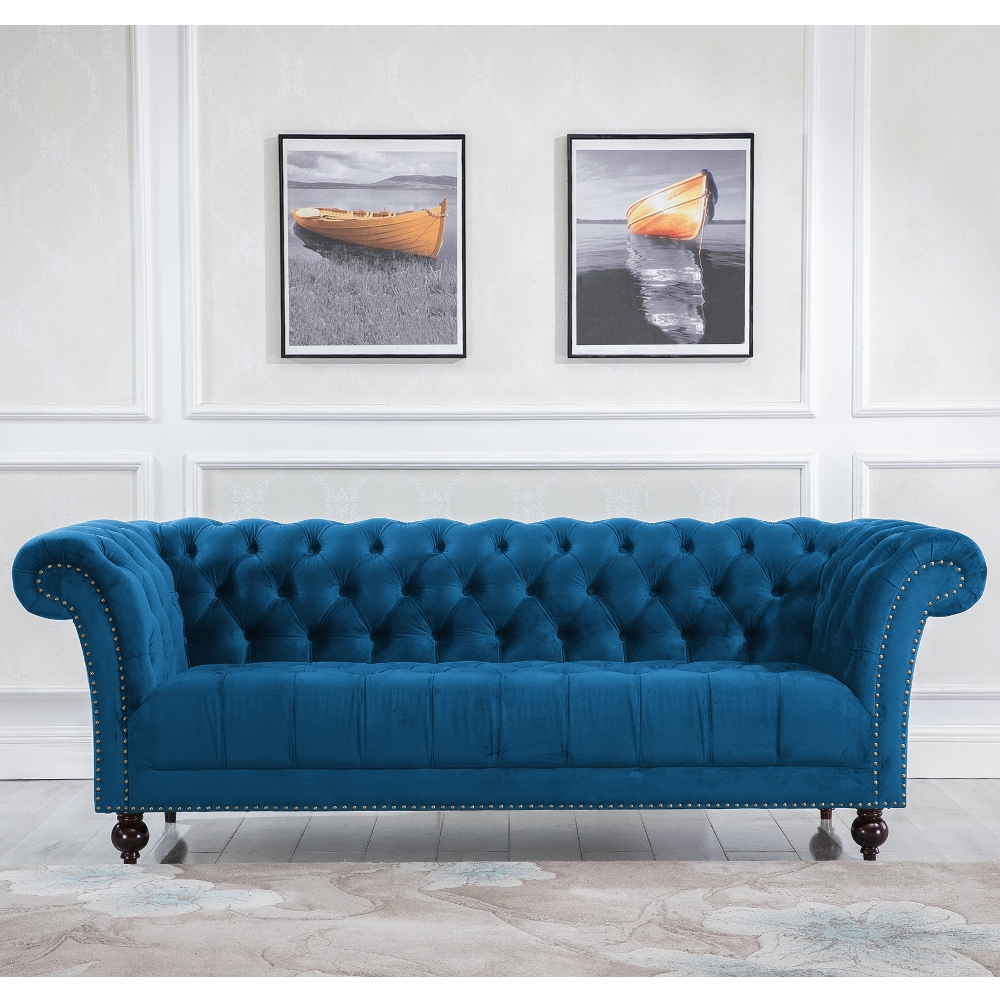 Chester Blue Fabric 3 Seater Sofa