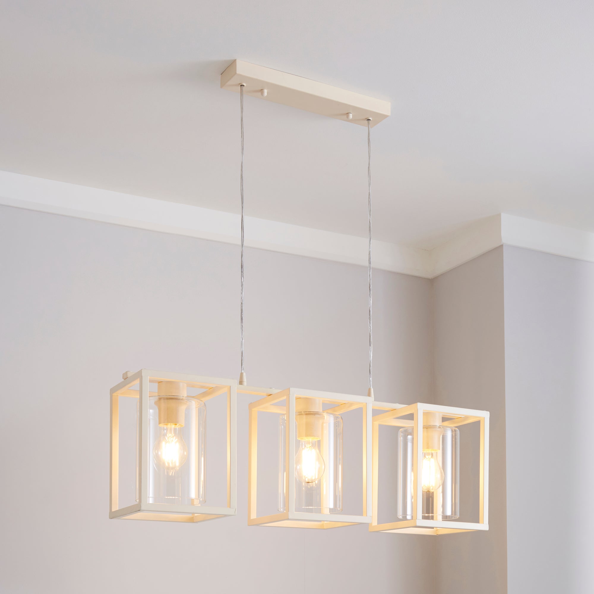 London 3 Light Cream Industrial Diner Ceiling Fitting Cream