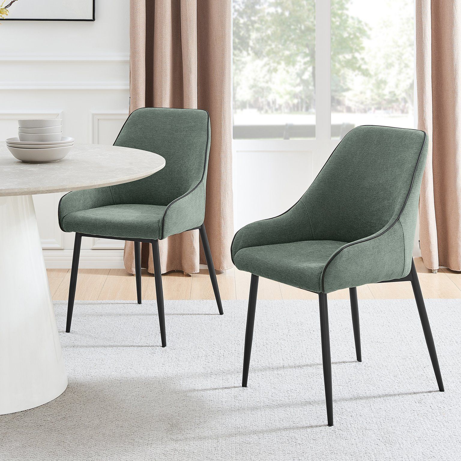 FurnitureboxUK Beaumont 2x Fabric Black Leg Dining Chair in Green