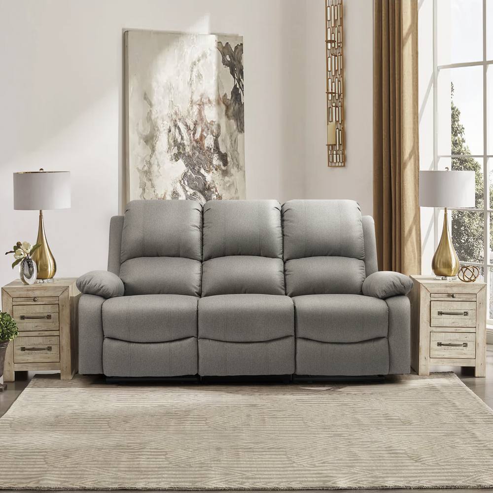 Comfy Living Ltd Luxury Fabric Reclining 3 Seater Sofa in Light Grey