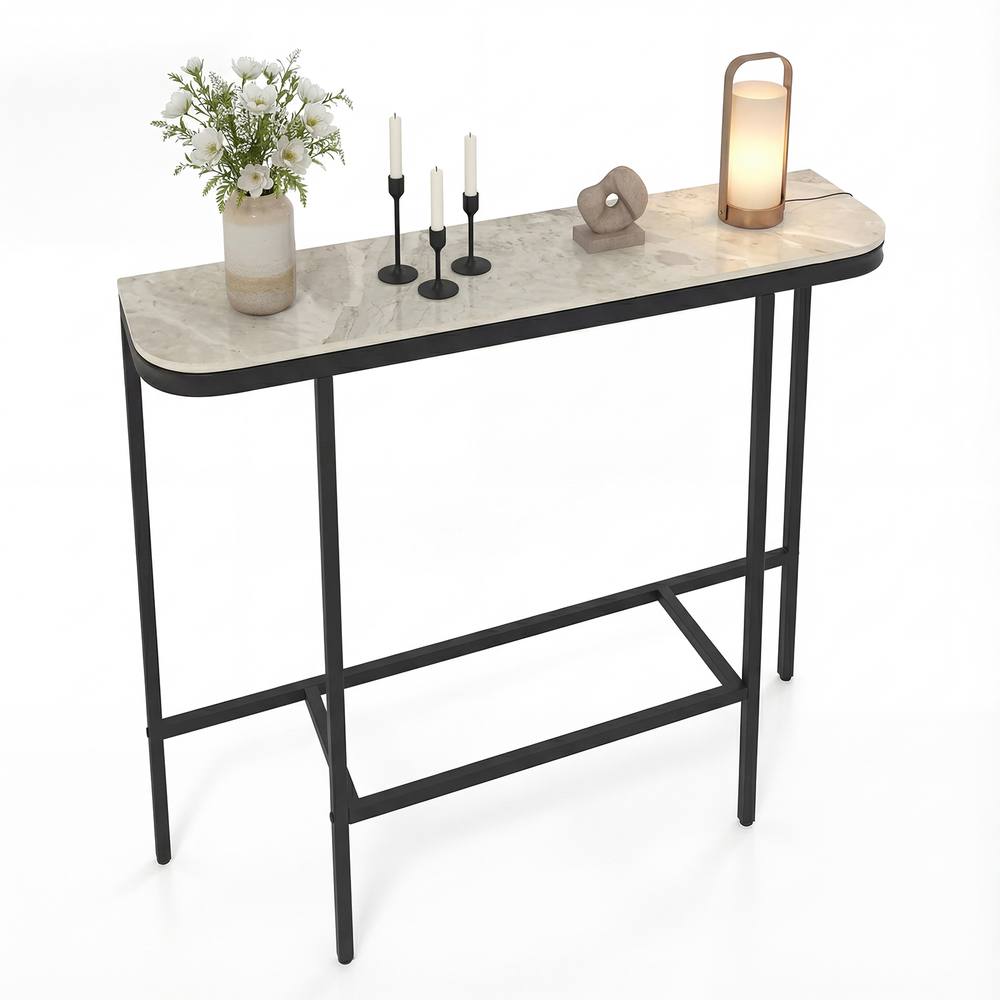 Costway Entryway Table Modern Hallway Sofa Console Table w/ Faux Marble Top in Grey