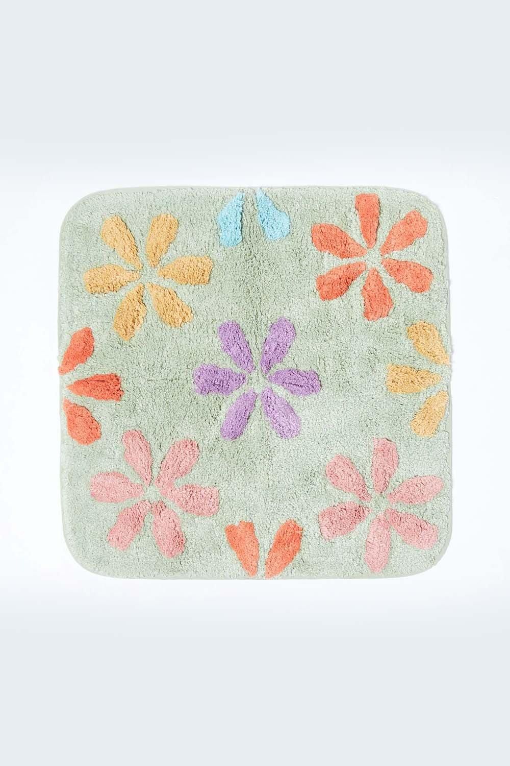 Homescapes Floral Multi Colour Cotton Shower Mat