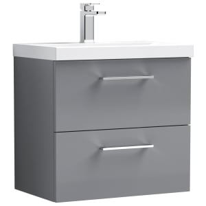 Nuie Arno Gloss Grey Wall Hung 2 Drawer Vanity Unit & Basin - 579 x 610mm