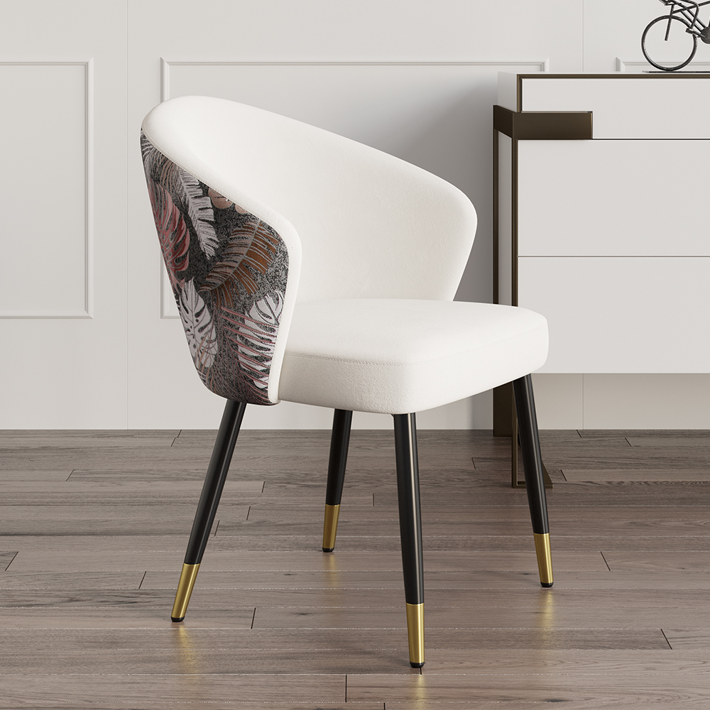 Set of 6 Velvet Dining Chairs Upholstered Modern White Dining Room Chairs with Arm
