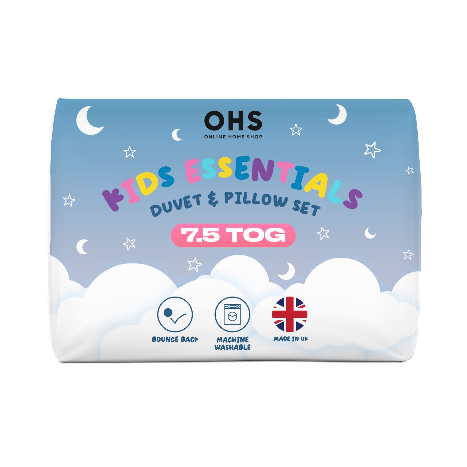 OHS 7.5 Tog Childrens Duvet & Pillowcase Bed Set in White