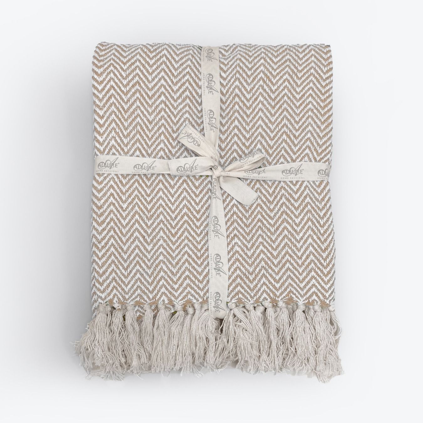 Allure Bath Fashions Chevron Herringbone Sofa Throw Blanket - 100% Cotton in Beige