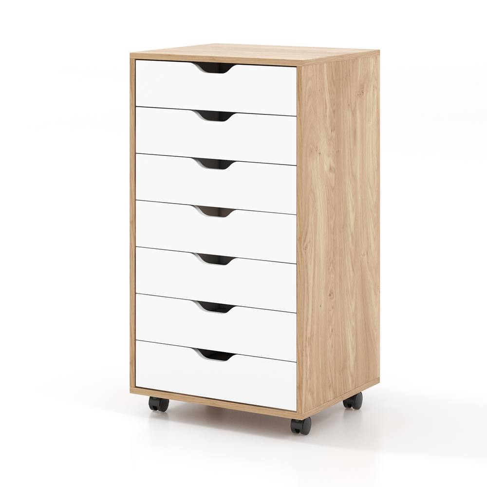 Costway 7-Drawer Storage Cabinet Mobile File Organizer Filing Dresser Chest in Natural