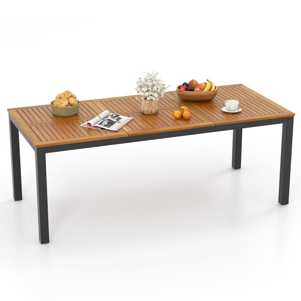 Costway 8-Person Outdoor Dining Table 200 x 90 cm Acacia Wood Patio Table in Brown