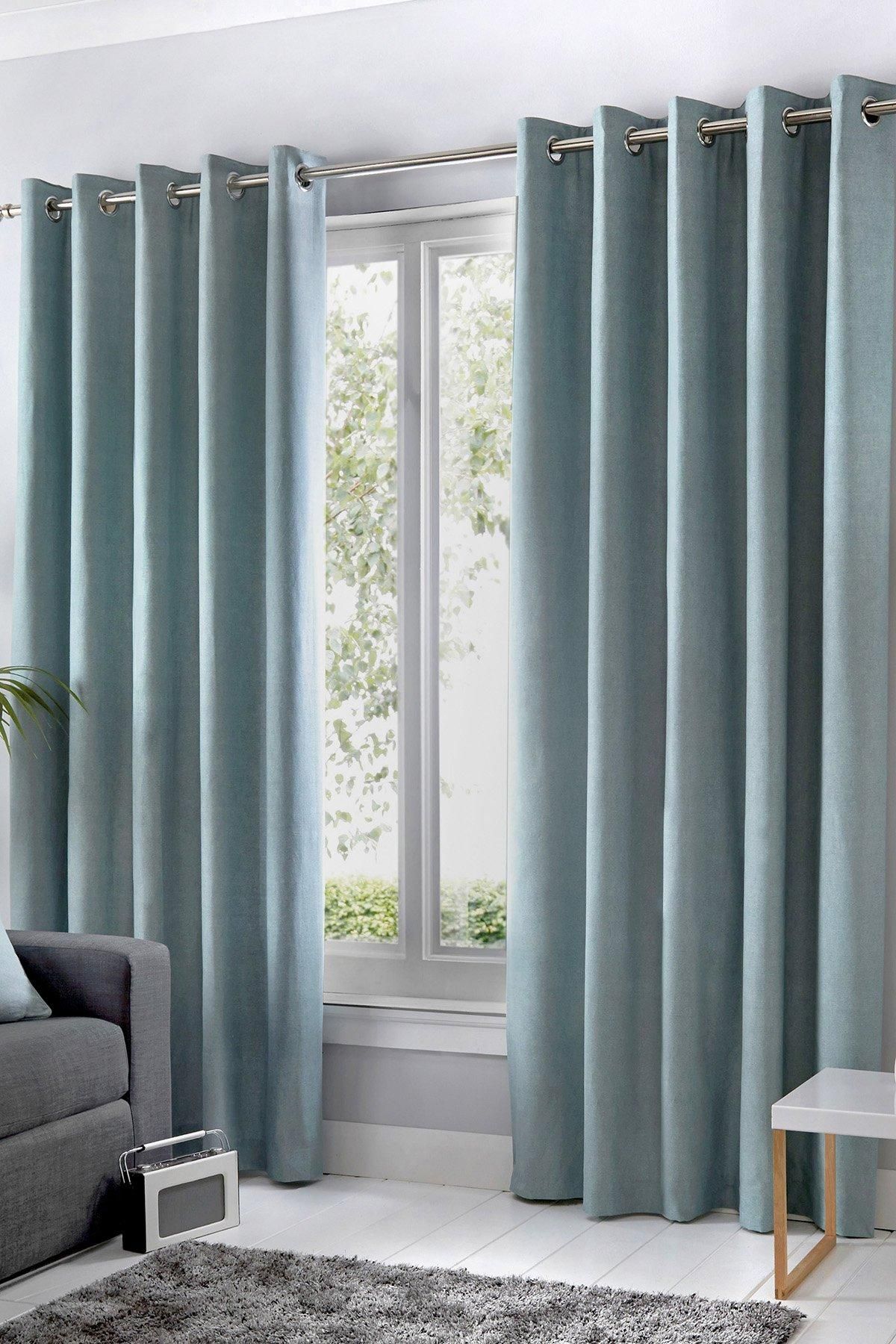 Fusion 'Sorbonne' 100% Cotton Light Filtering Plain Dyed Eyelet Curtains in Duck Egg Blue