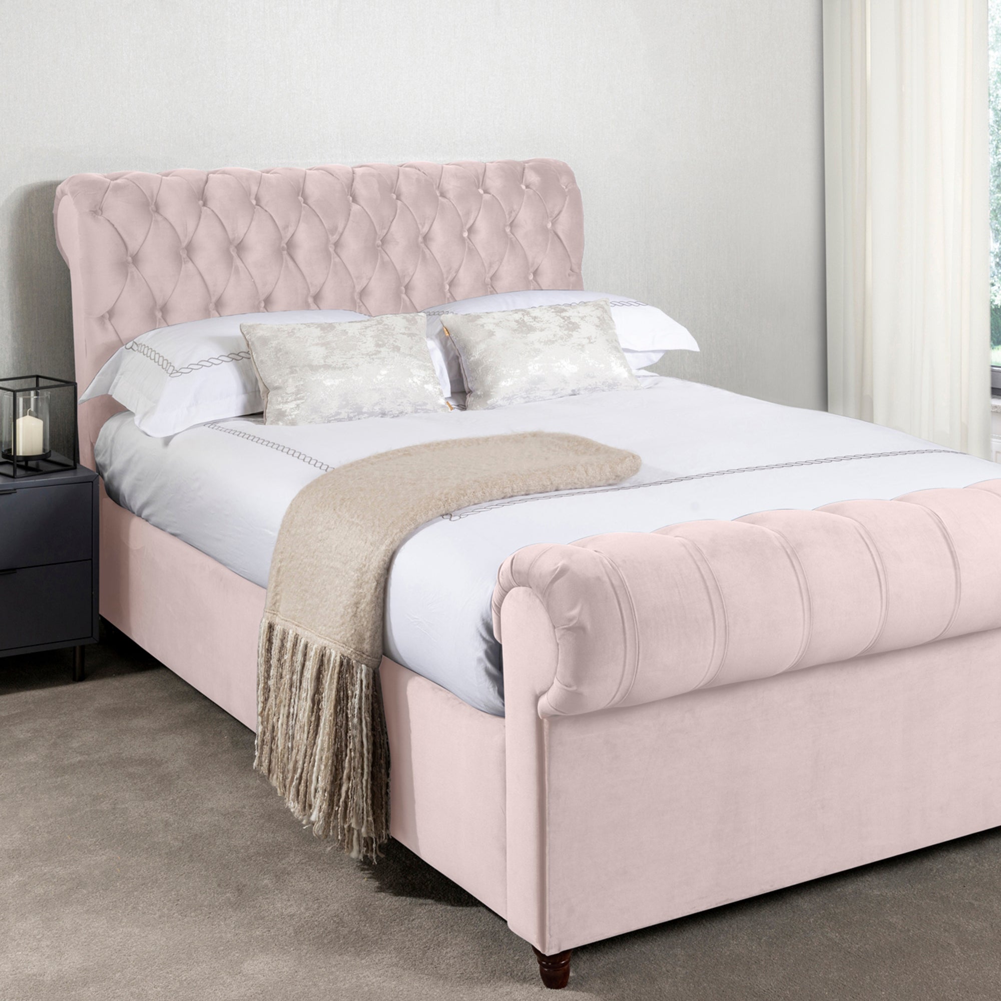 Fabio Velvet Blush Bed Frame Blush