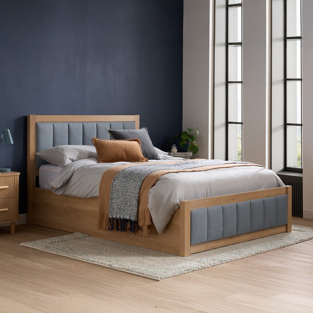Belmont - King Size - Ottoman Storage Bed - Grey/Oak - Fabric/Wooden - 5ft