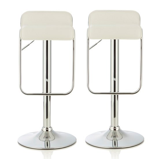 Mestler Modern Bar Stool In White Faux Leather In A Pair