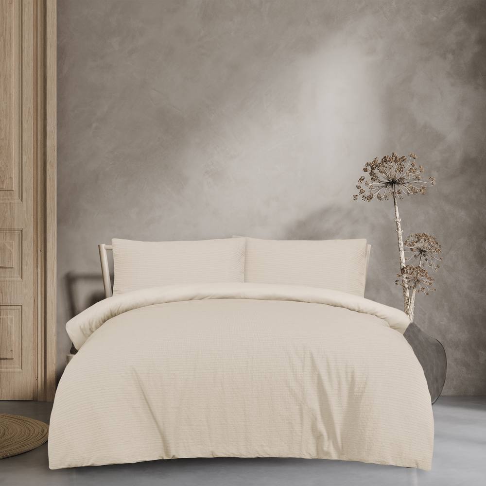 Smart Living Luxury Super Soft Stripe Dobby Duvet Set & Pillowcases in Natural