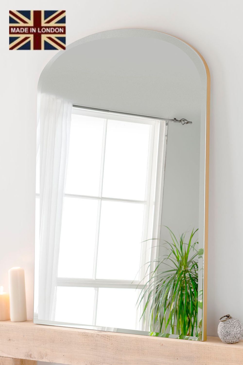 Yearn Mirrors Minimal Bevelled Mantle Mirror Gold 91(w) x 120cm(h)