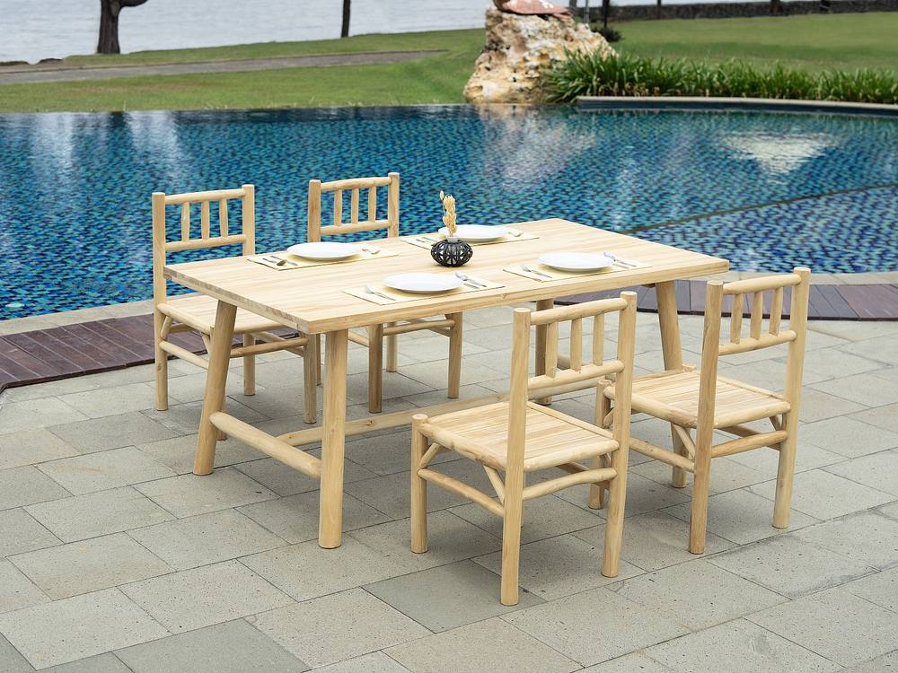 Vente-unique Teak Garden Dining Set: L.180 Cm Table & 4 Chairs - Light Natural in Light Oak