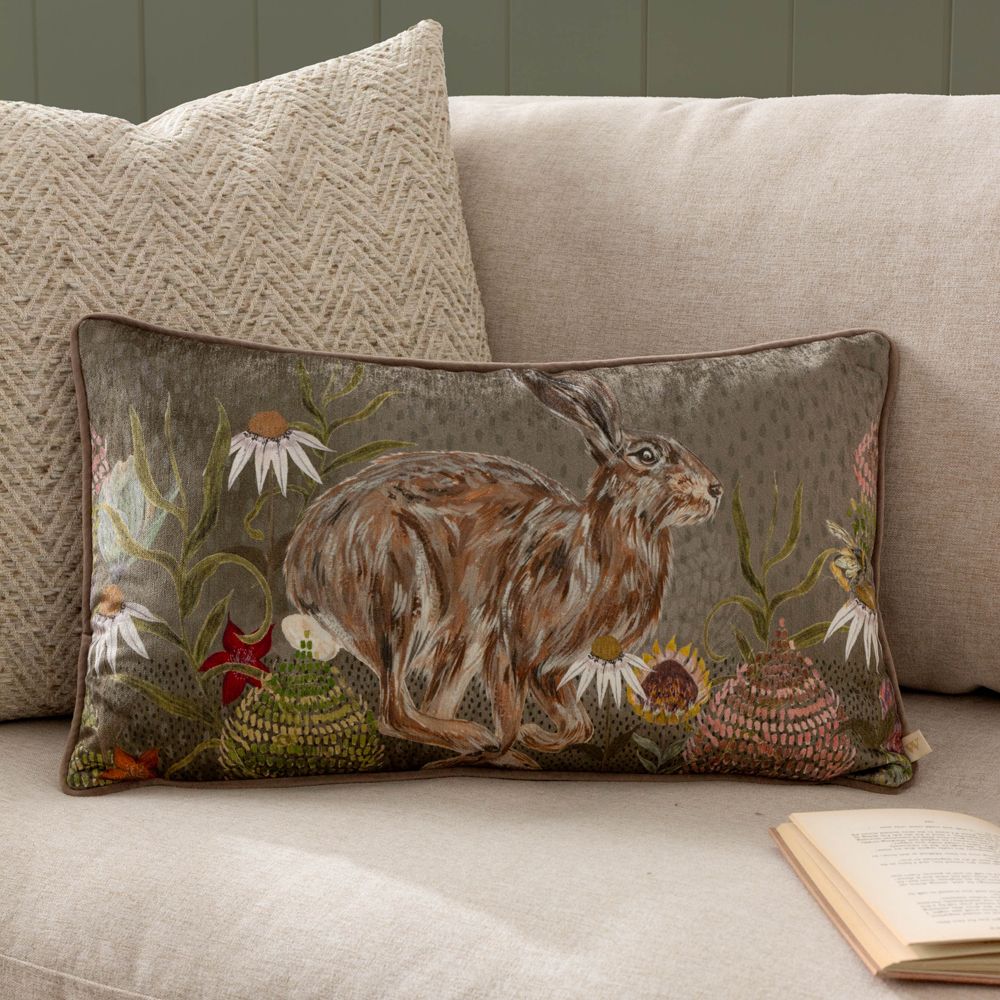 Wylder Meadow Bloom Haze Printed Chenille Cushion in Green