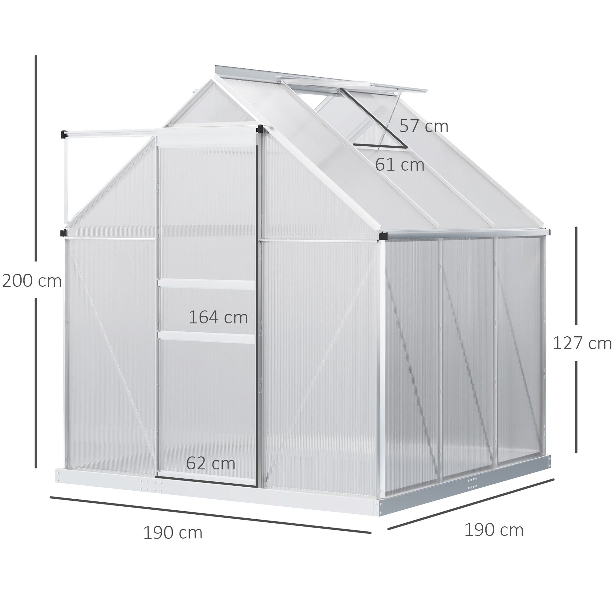 OUTSUNNY Polycarbonate Walk-in Garden Greenhouse w/ Sliding Door Silver Tone 3