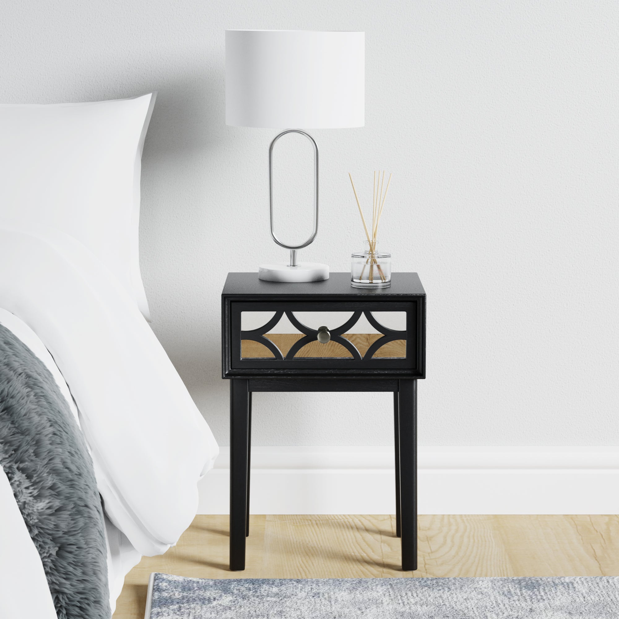 Delphi Black 1 Drawer Bedside Table Black