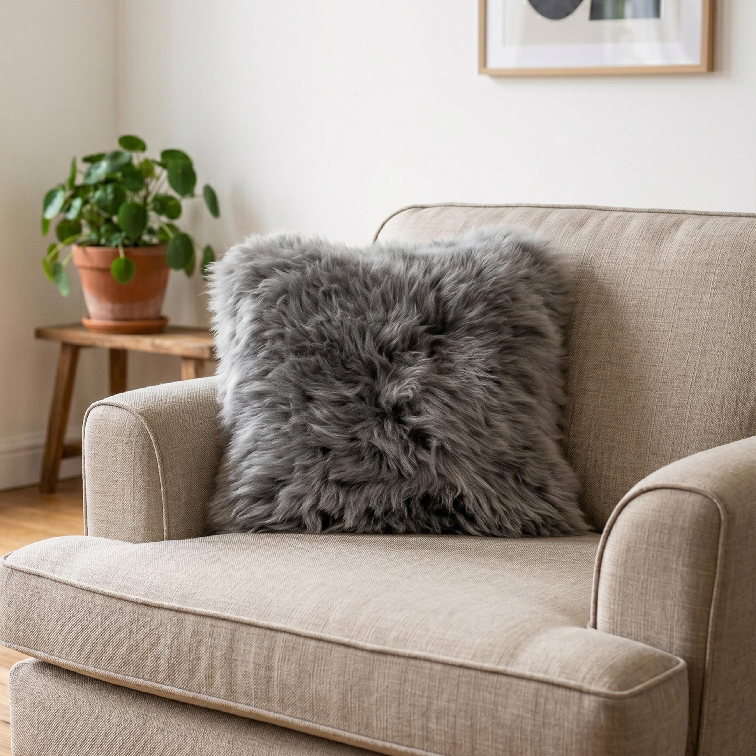 Native Natural Sheepskin Cushion in Grey