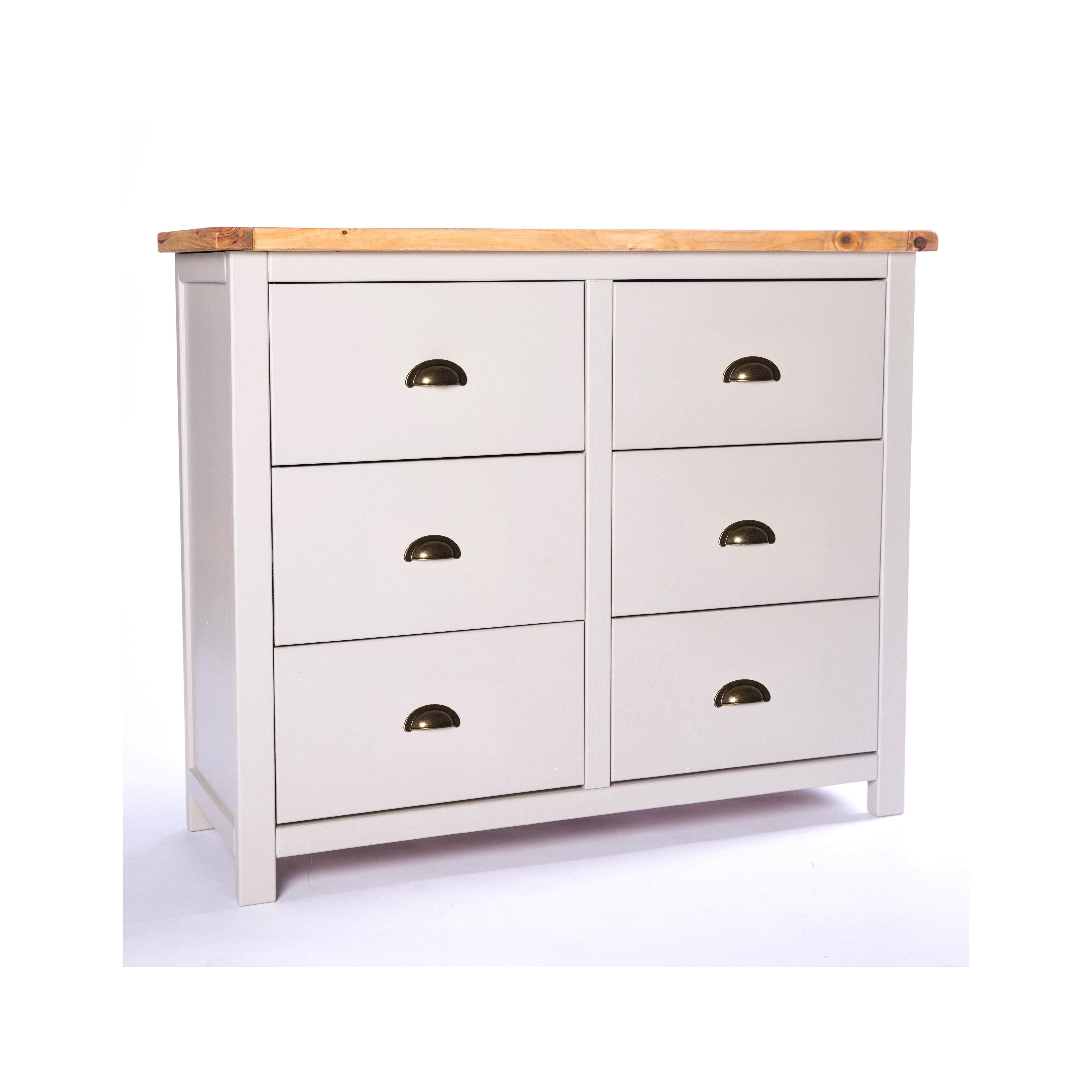 Cabinet Bits Argenta 6 Drawer Chest of Drawers Brass Cup Handle in Light Grey