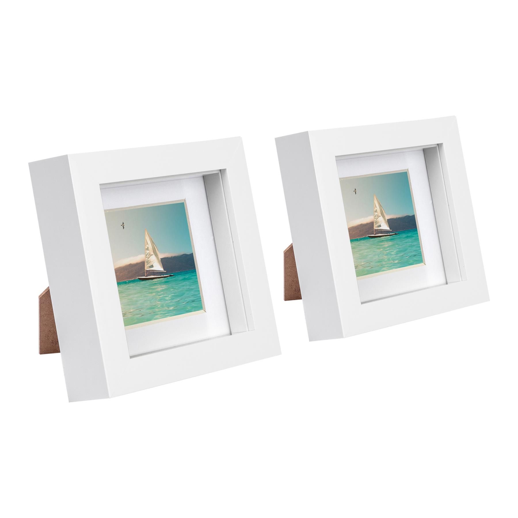 Nicola Spring 4" x 4" White 3D Box Photo Frames - 2" x 2" Mount - Pack of 2