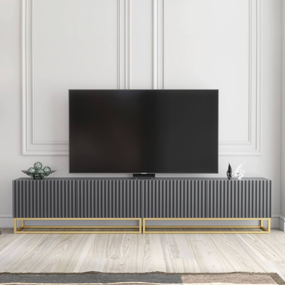 Creative Furniture Ripple Duo TV Unit 200cm - Dark Grey with Fluted Doors