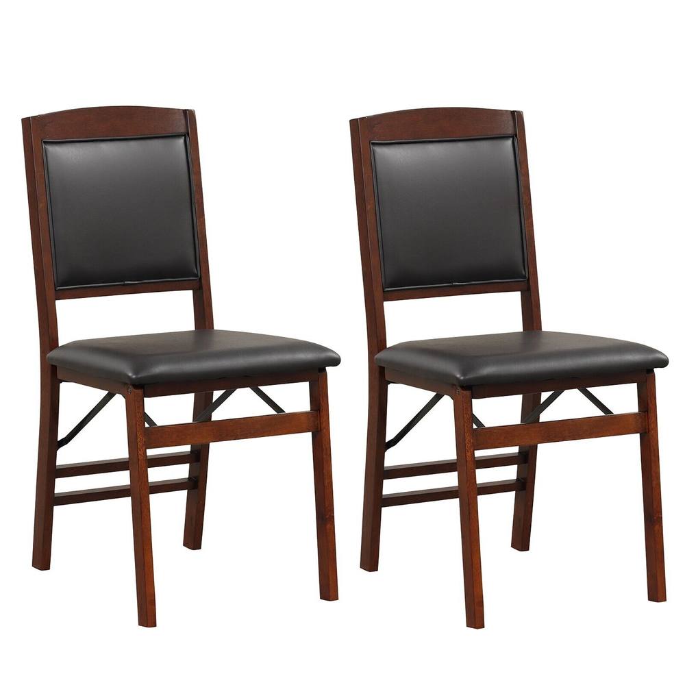 Costway Set of 2 Folding Bar Stools Wooden Padded Kitchen Dining Chairs w/ Backrest in Black