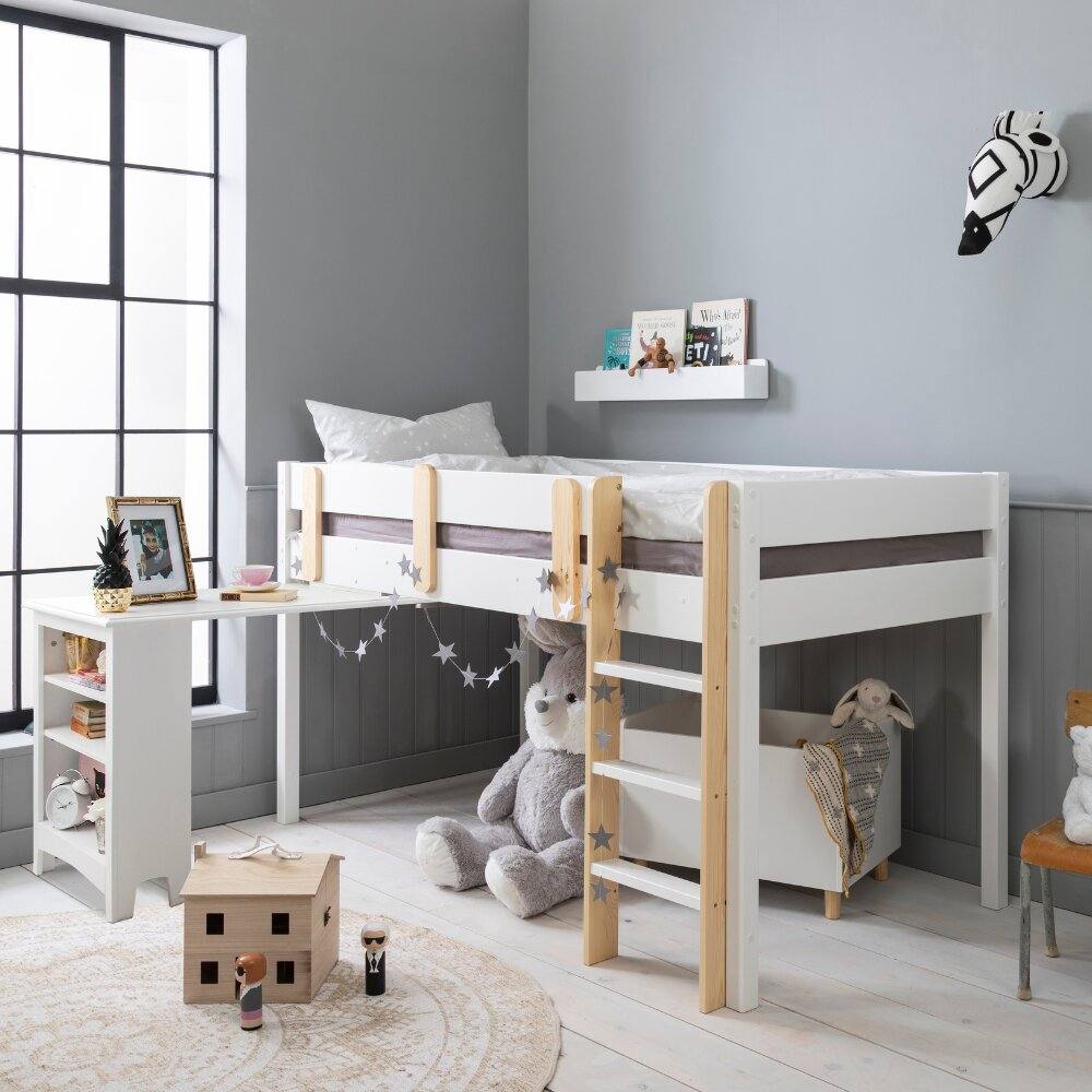 Nöa and Nani Una Midsleeper Cabin Bed with Moro Desk in White