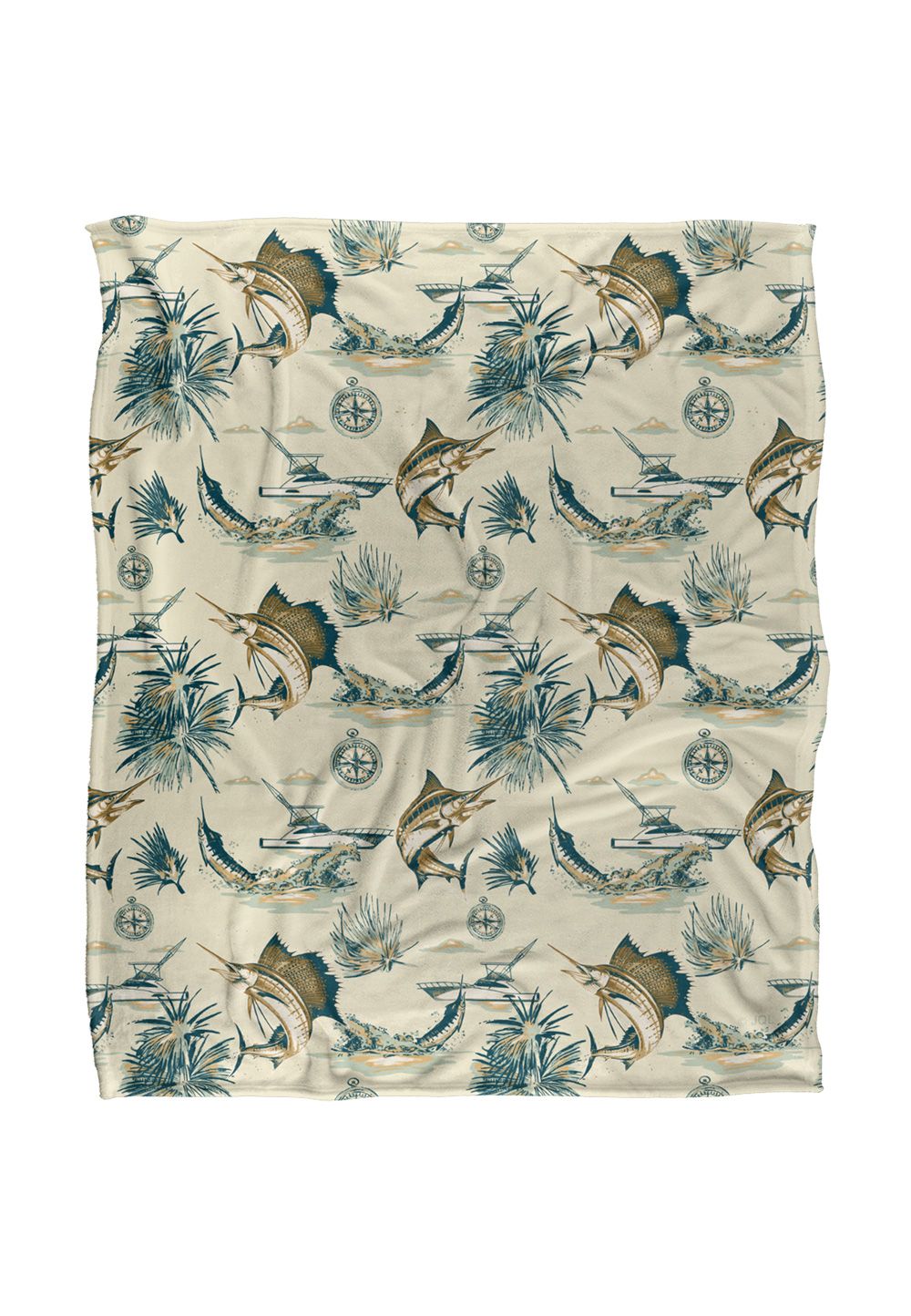 JQ Licensing Jl-Jp-Jq Billfish Tiki Fishing Pattern 2 Silky Touch Super Soft Throw Blanket 152 X 127 cm in White
