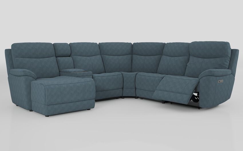 Blue Fabric Eldwick 3 Corner 3 Right Hand Facing Power Left Hand Facing Console & Chaise Sofa with Head Tilt & L