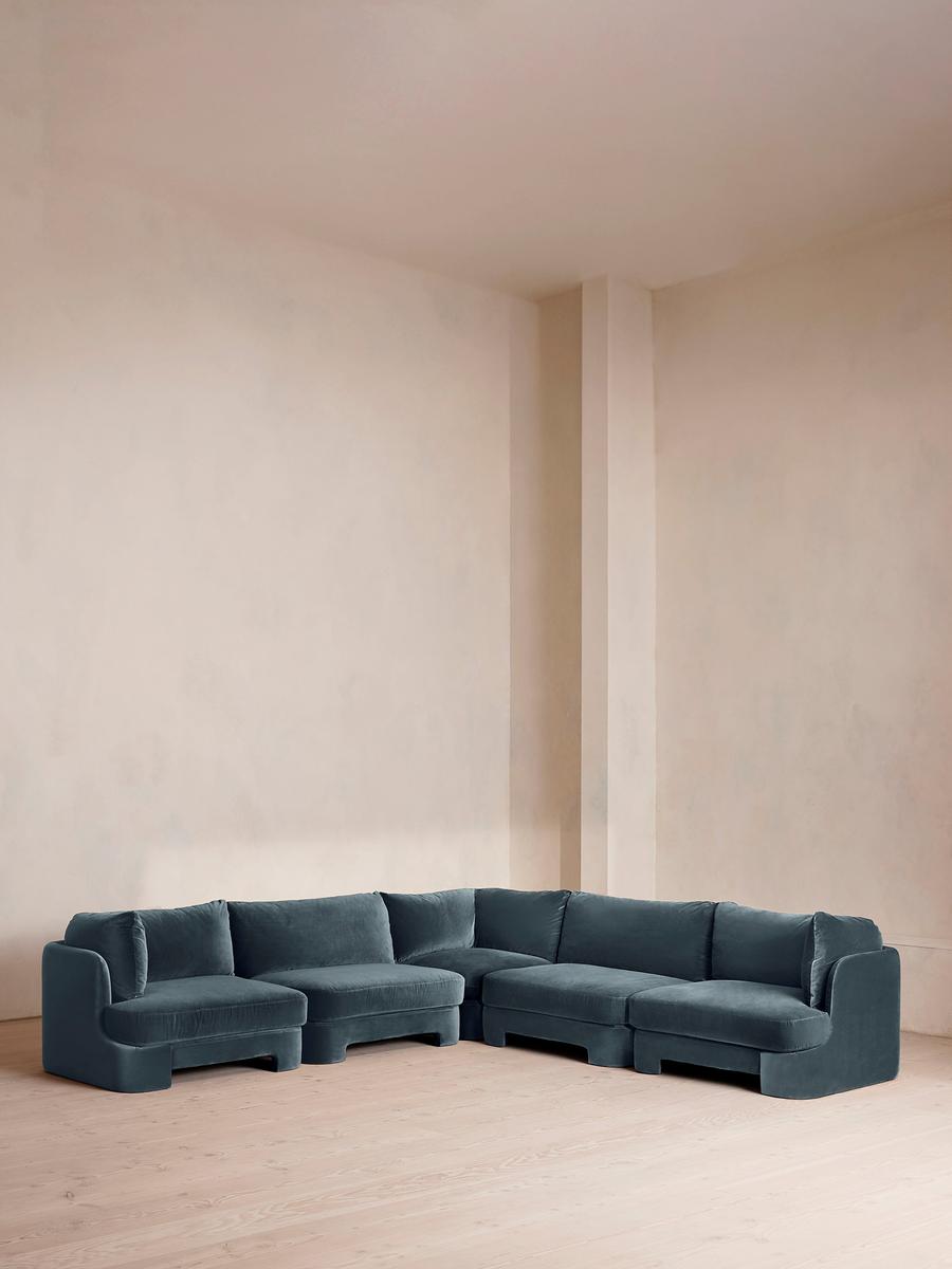 Odell Deeper Sit Modular Sofa, Corner Sofa, Velvet Grey Blue