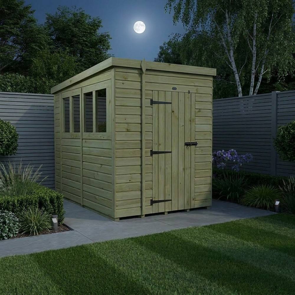 Buttercup Farm 6ft x 10ft Pent Garden Shed Single Door With Windows - Timber in Brown 3