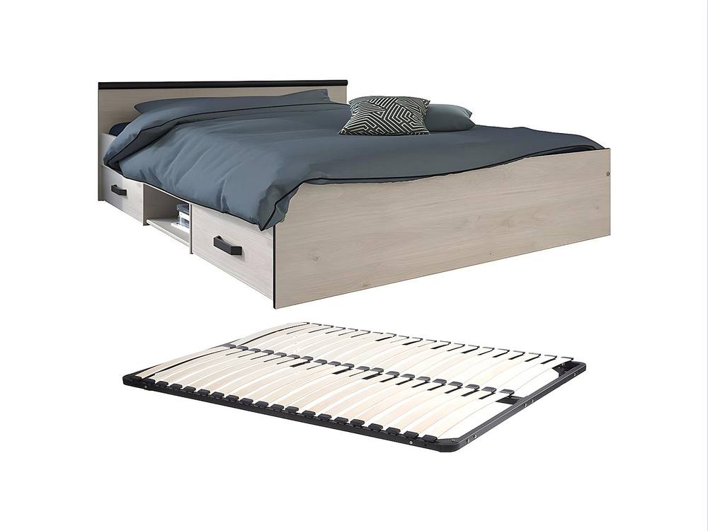 Vente-unique 140 X 190 Cm Bed With Storage, 2 Drawers & 1 Compartment - Natural + in Light Oak 2
