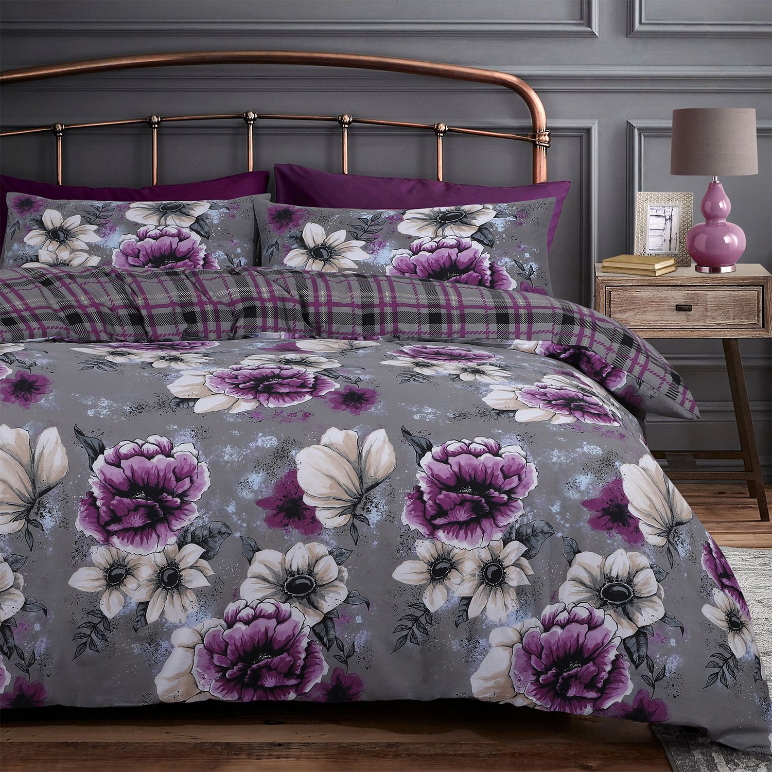 Velosso Cassia Floral Duvet Cover Set in Purple