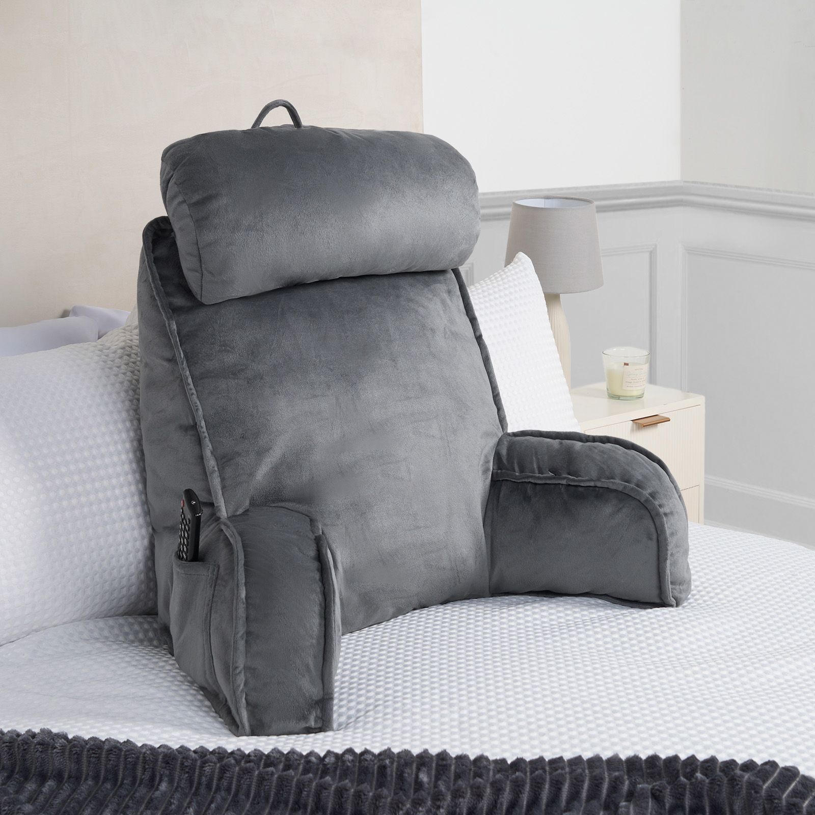 OHS Cuddle Cushion Back Lumbar Support Head Rest Bed Reading Pillow Arms in Charcoal