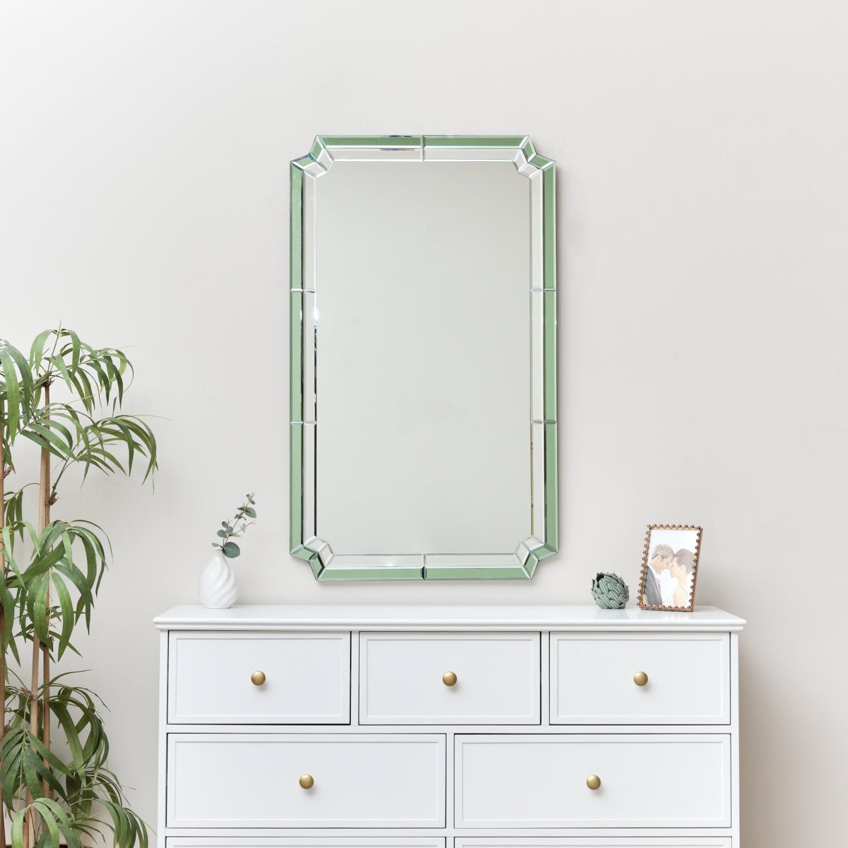 Melody Maison Rectangle Green Glass Art Deco Wall Mirror 60cm X 100cm