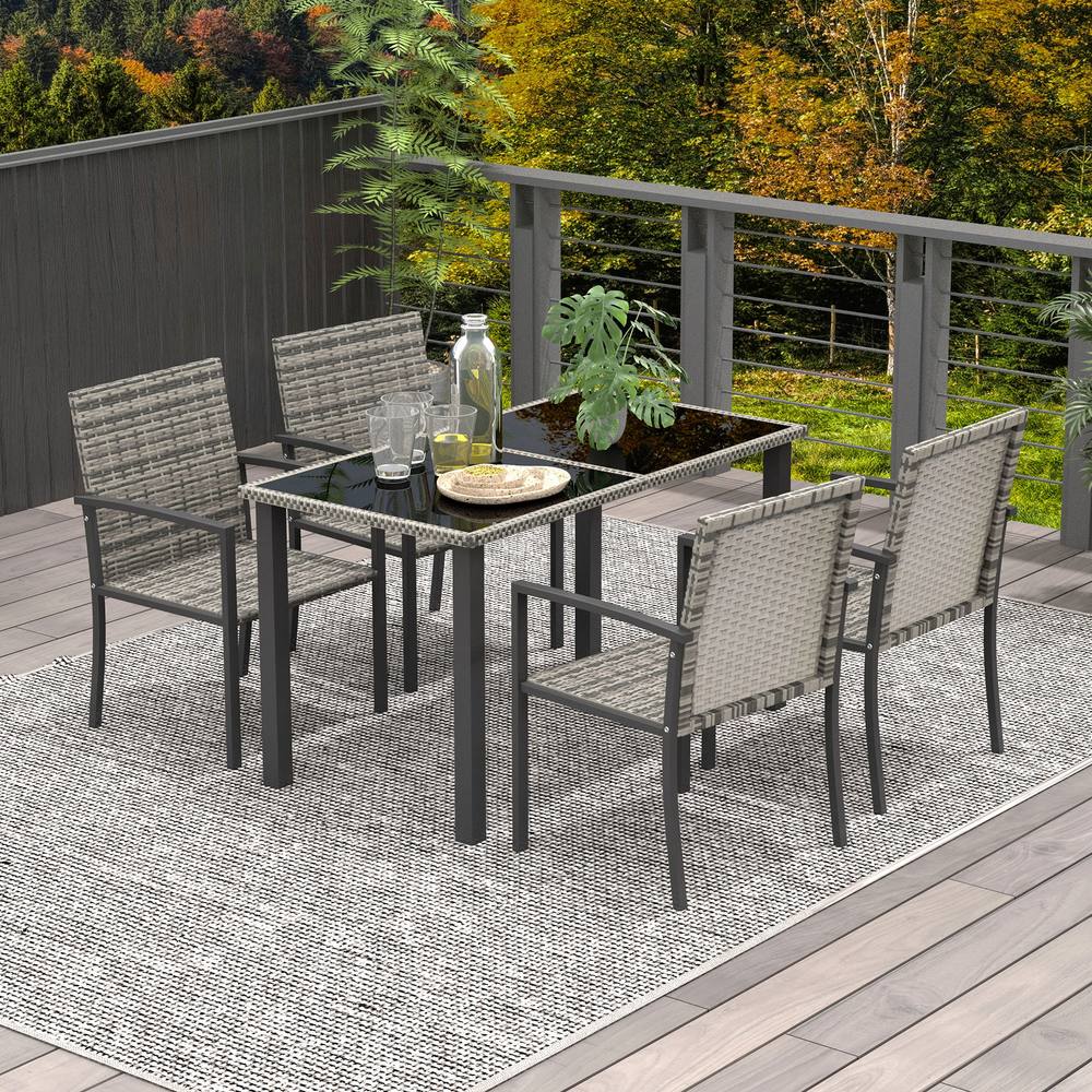 OUTSUNNY 4 Seater Rattan Garden Furniture Set w/ Glass Tabletop in Mid Grey